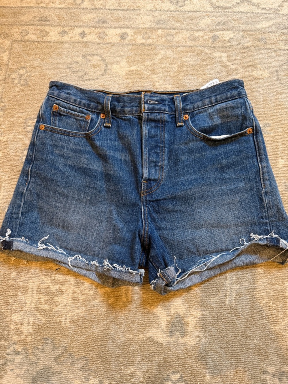 Levi's Dark Blue Frayed Hem Denim Shorts